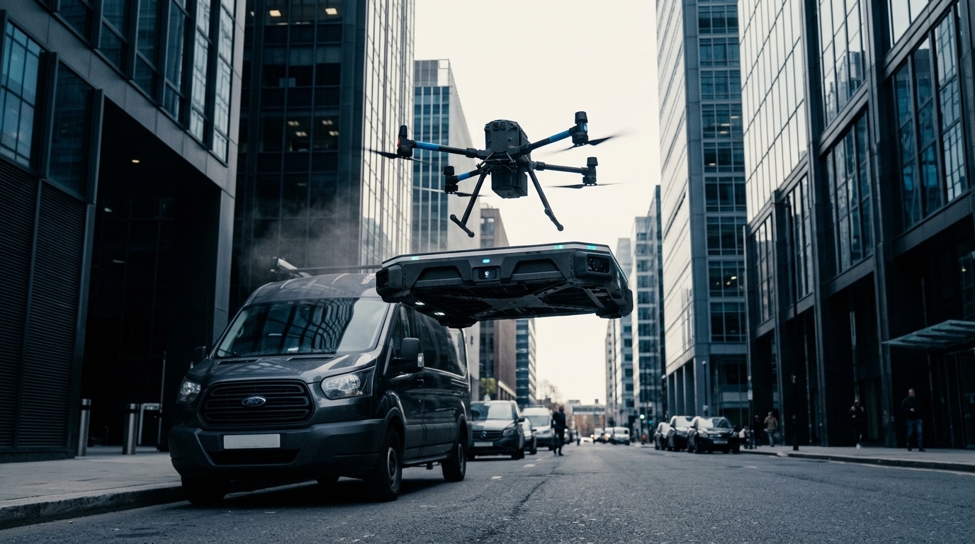 Launching drones from a vehicle: line of sight, the operating site, and the containment that travels