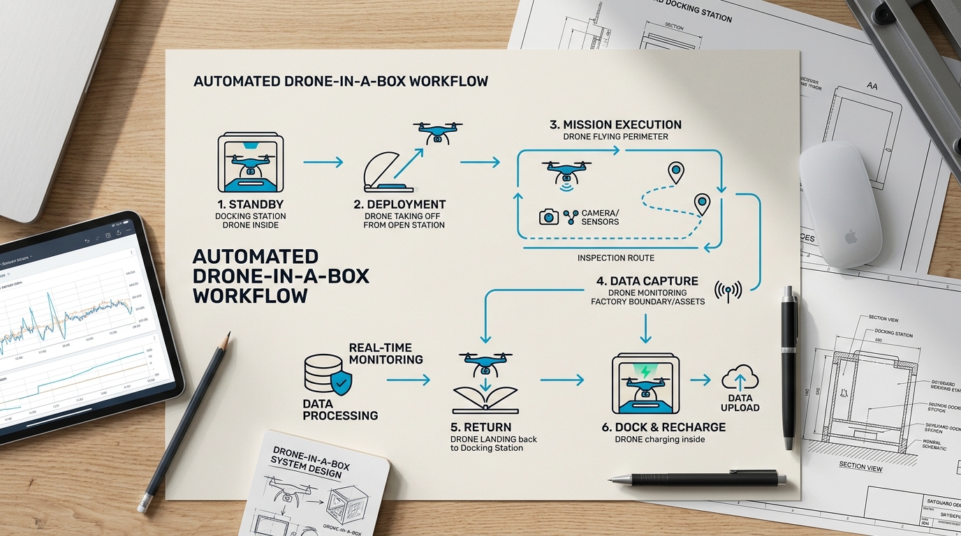 Drone-in-a-Box: Automatisierte Drohnen für Werksgelände, Perimeterschutz und Inspektion