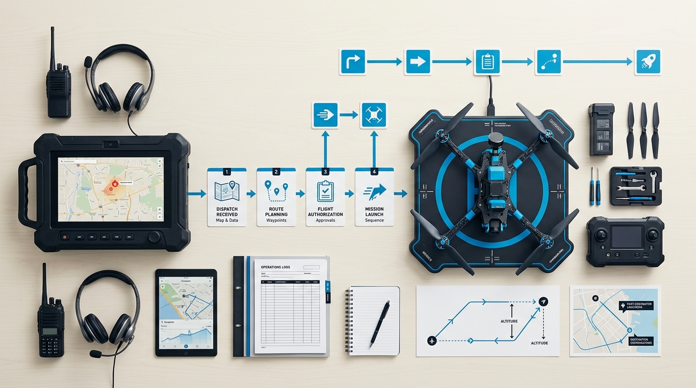 Fire department drone networks: Automatic launch on alarm